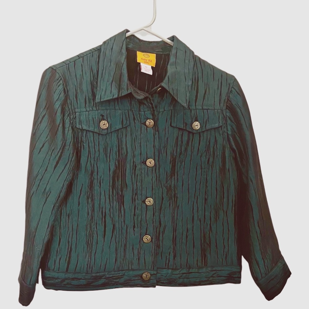 Ruby Rd Size 6 Petite Button Down Jacket Dark Teal Lightweight Unlined Pockets